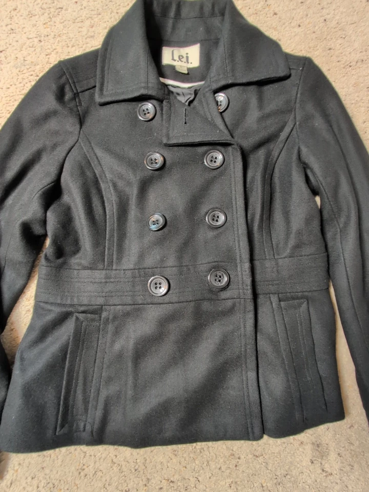 L.e.i. Abrigo Guisante Doble Pecho Y2K De Colección L Preppy Mezcla de Lana Academia Oscura Foto 4 de 4