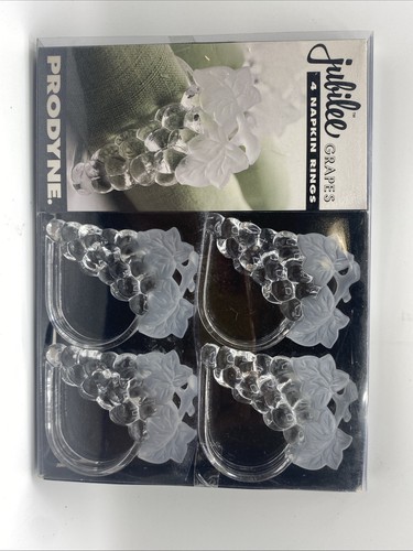 Vintage Set of 4 Acrylic Clear Napkin Rings Jubilee Grape Pattern by Prodyne - Picture 2 of 7