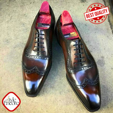 Mens Hand-Burnished Espresso Wingtip Oxfords   Luxury Artisan Brogues Dress shoe