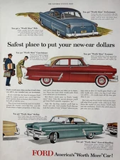 1953 Ford Automobiles Worth More Car Economy Performance Handling VTG Print Ad