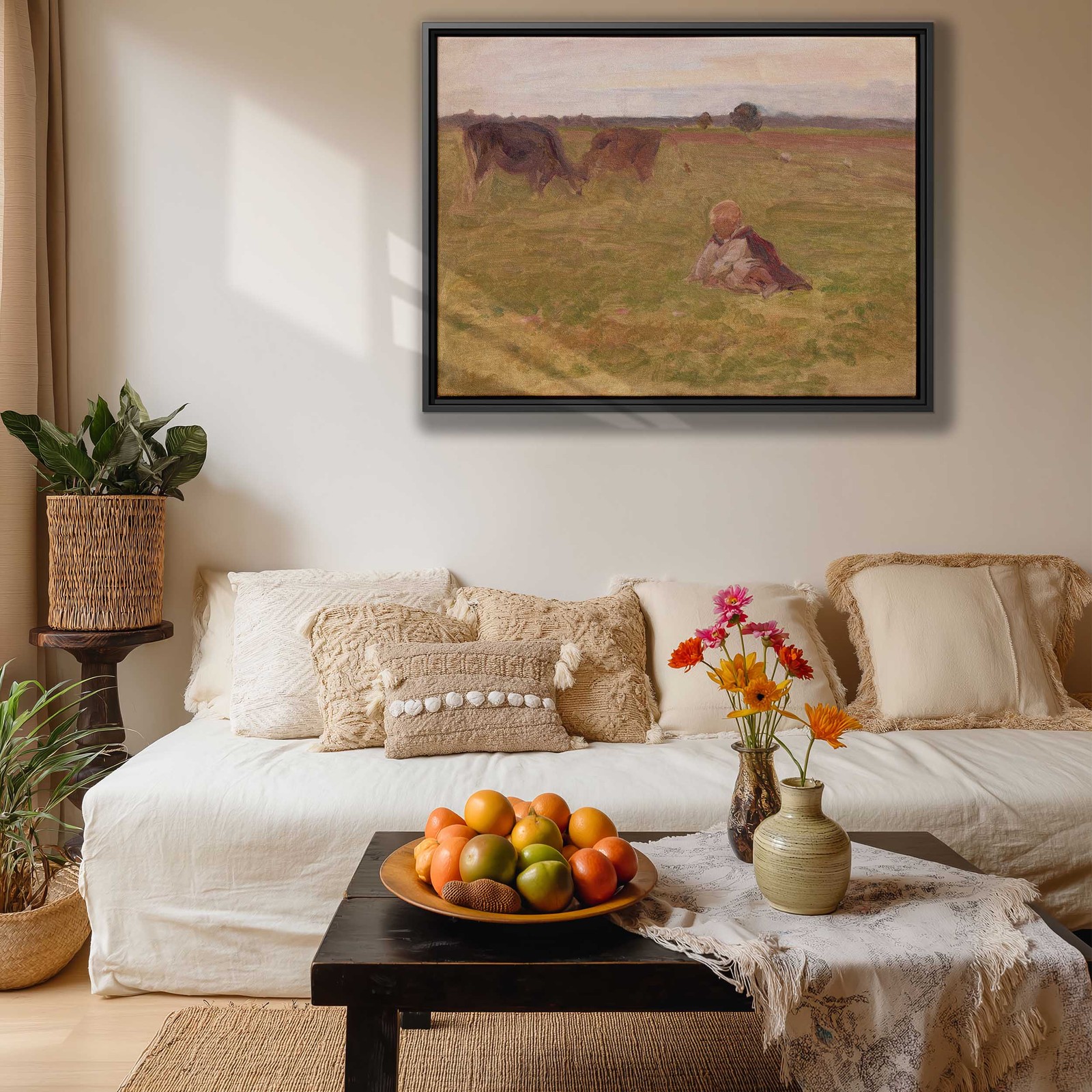Rustic Cow Canvas Print Vintage Pastoral Rural Wall Art Decor Farmhouse Artwork