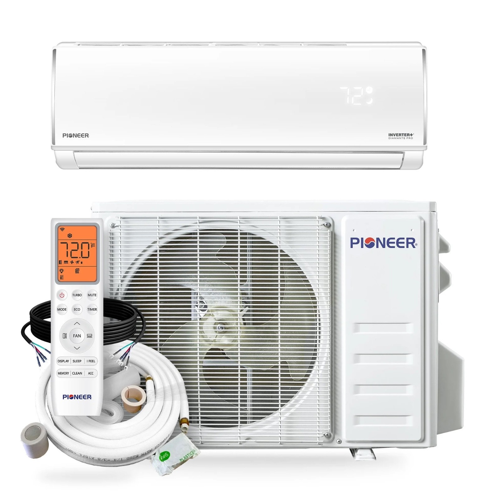 12000 BTU 20.5 SEER2 Pioneer Diamante Pro 115V Ductless Mini-Split Heat Pump KIT