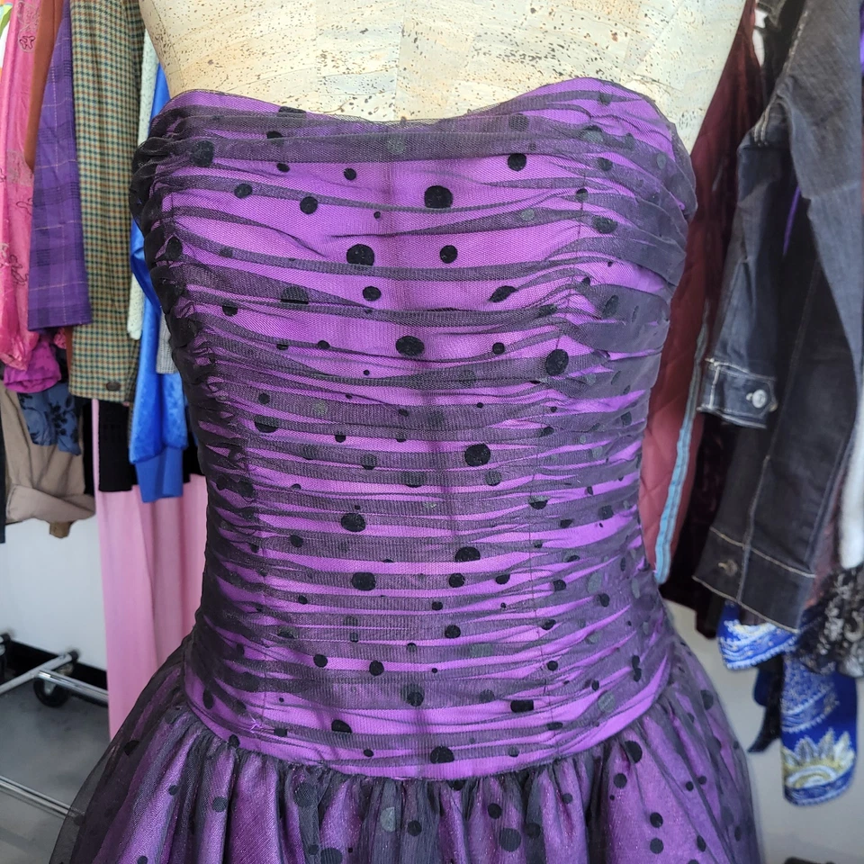 Vestido Y2K Vintage Púrpura Lunares Tul Punk Cintura Caída Novia Baile de graduación Talla 12 Foto 2 de 4