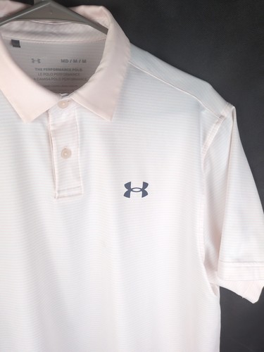 Polo Under Armor Performance uomo media sciolta rosa a righe golf UA EUC - Foto 3 di 9
