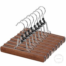 12 Pack Wooden Pants Hangers with Clips Non Slip Skirt Hangers Walnut Trouser Cl