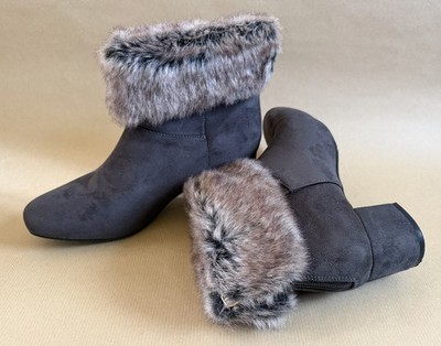 Halb- Stiefel Stiefeletten Ankle Boots Grau Damen Gr. EU 39 Grau Fell Absatz 