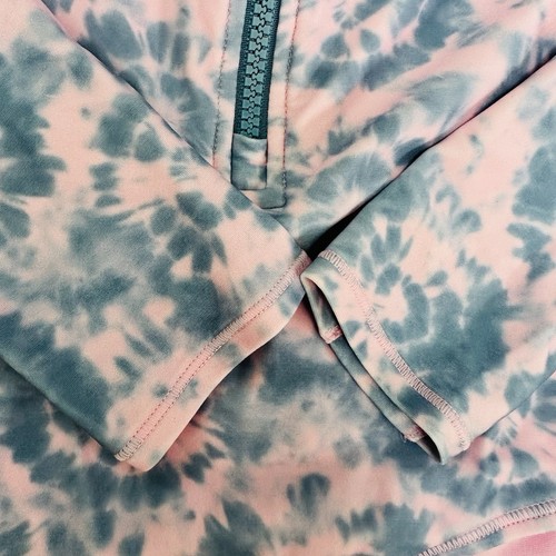 Athleta Girl Long Sleeve One Piece Swimsuit M 8 10 Tie Dye Pink Blue Zip - Picture 3 of 4