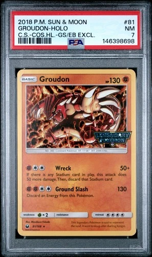 2018 POKEMON SUN & MOON CELESTIAL STORM #81 GROUDON-HOLO PSA 7