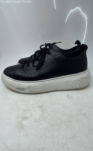 Armani Exchange Womens Black White Leather Lace-Up Sneakers Shoes Size 10