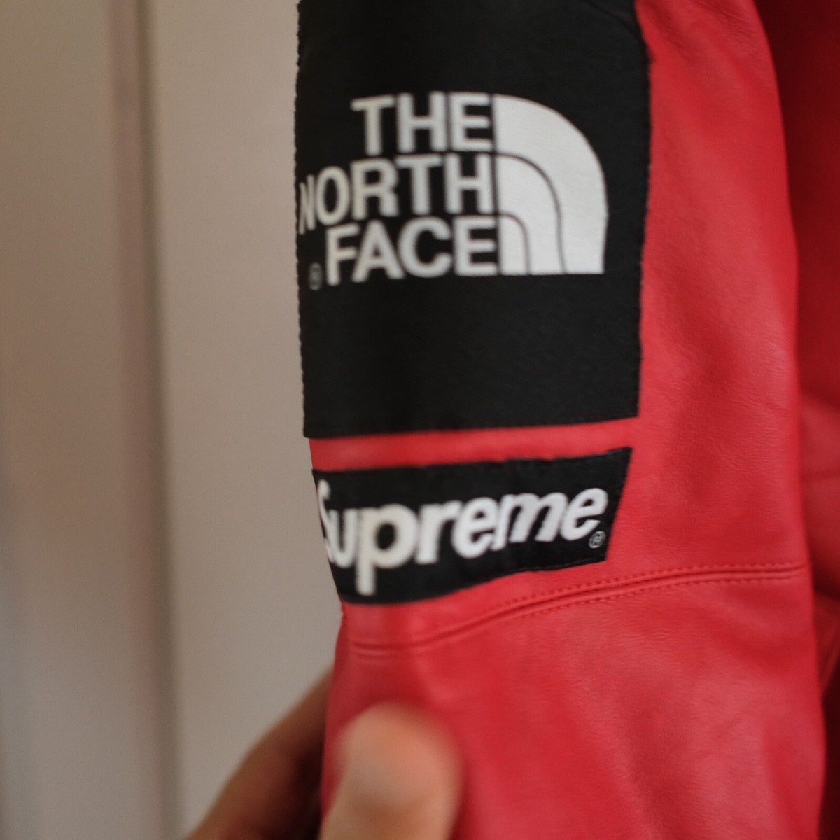 FW17 Supreme x The North Face Red Leather Nuptse Puffer Jacket