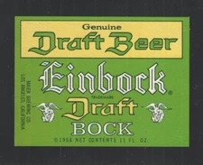EINBOCK DRAFT BOCK BEER BOTTLE LABEL 11 OZ - VINTAGE - UNUSED