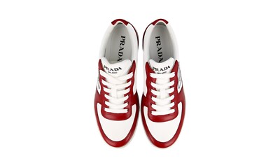 PRADA DOWNTOWN SNEAKERS SHOES 2EG401 WHITE/RED LEATHER NEW