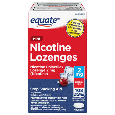 Equate Mini Nicotine Polacrilex Lozenge, 2 Mg, Cherry Ice Flavor 108 Count USA