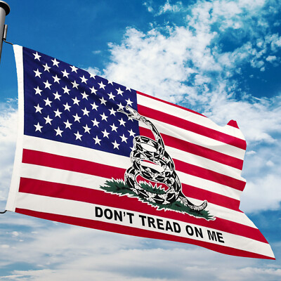 3x5 Feet USA Don't Tread on Me + American Flag Gadsden Timber Revolution Banner