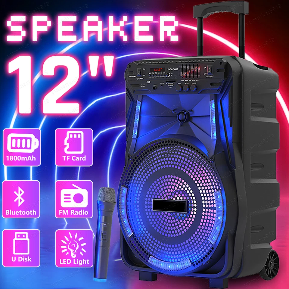 Portable 12" Powerful Bluetooth Party Speaker - TWS LED Lights 5-Band Equalizer  - Image 2 of 4