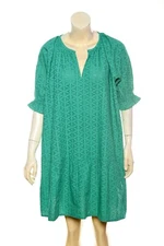 Rhode Resort Dress L 10 Women's Casual Flared Eyelet Green Cotton Mini NEW 42855