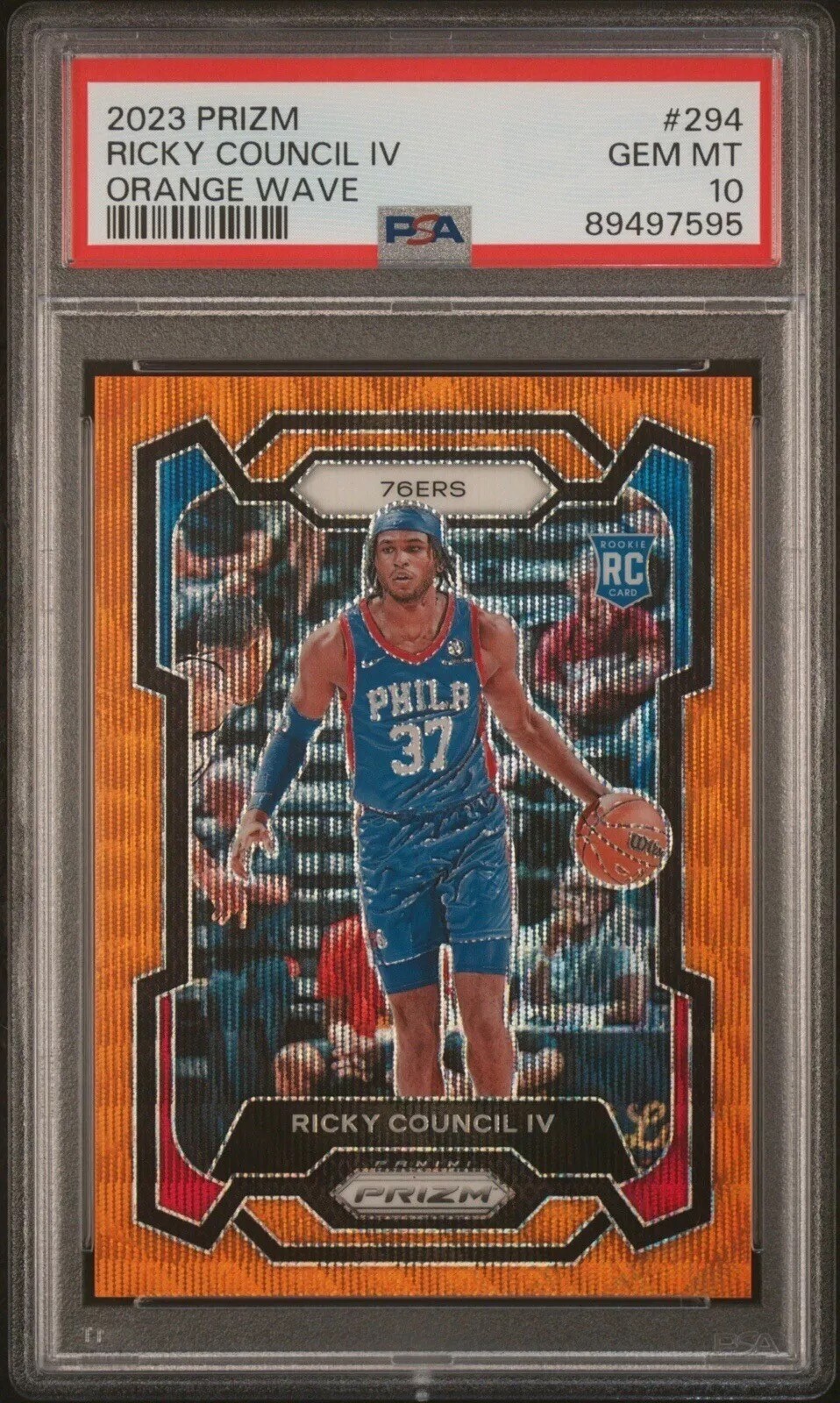 2023 Panini Prizm Ricky Council IV RC Orange Wave 7/60 PSA 10 76er Rookie