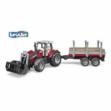 Bruder Toys Massey Ferguson 7480 with Frontloader and Timber Trailer