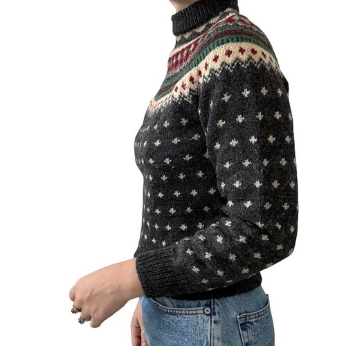 Vintage 1950s Womens Hand Knit 100% Wool Norwegian Fair Isle Sweater XS - Picture 5 of 8