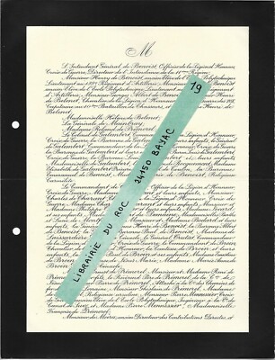 FAIRE PART DECES + Frau von BENOIST geboren Marie Renée de MAINBRAY + 1935 Paris
