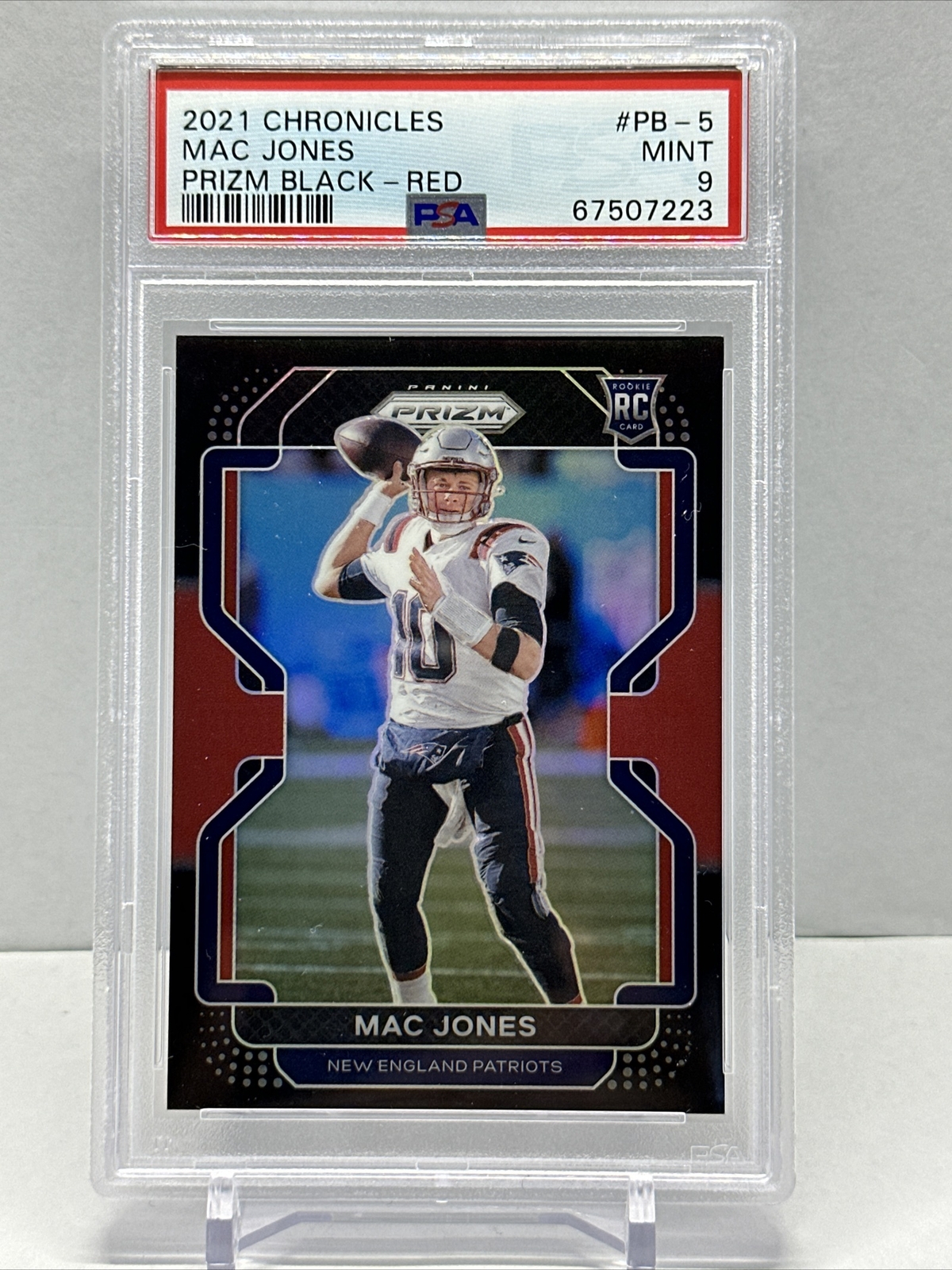 2021 Panini Chronicles Prizm Black Mac Jones RC SP Red #’d/99 PSA 9 Mint