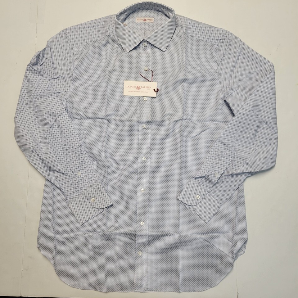 $355 New LUCIANO BARBERA Men's Size XL Blue White Geometric Print Shirt ...