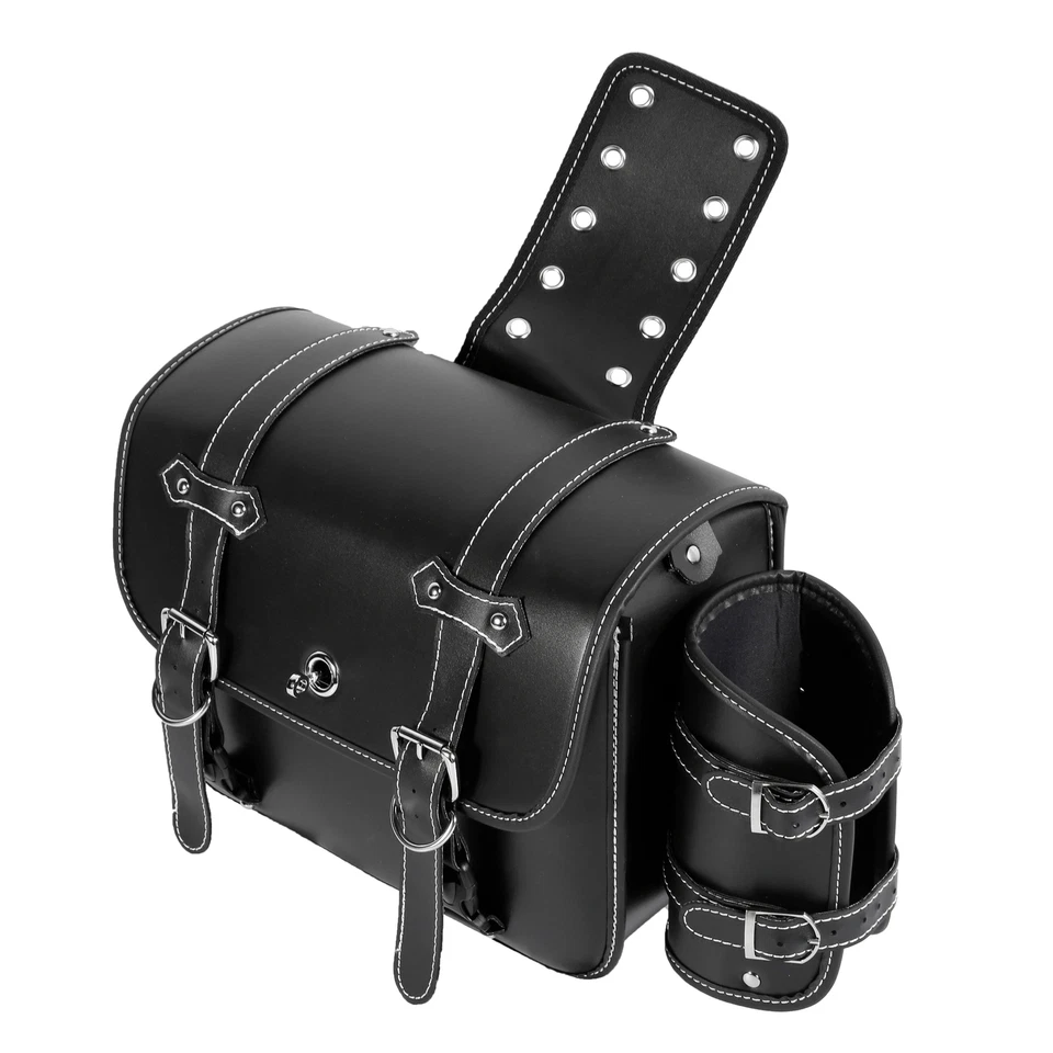 Bolsas de sillín laterales para motocicleta negras para Harley Honda Yamaha Cruiser Foto 3 de 4