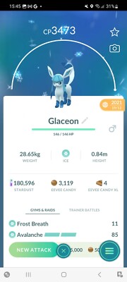 Pokemon Go Shiny Glaceon ( Max CP )