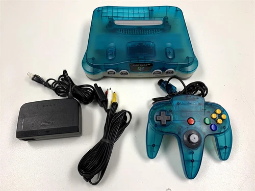 Nintendo 64 N64 Ice Blue Clear Region Free Console Bundle with Controller