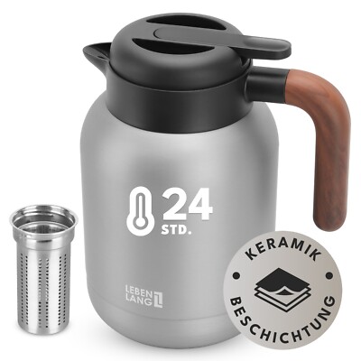 LEBENLANG Thermoskanne 1,5L | Isolierkanne für Heiß & Kalt | Keramikbeschichtung