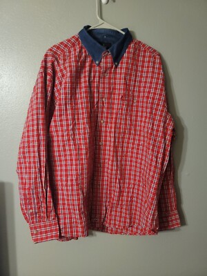 PBR Red Plaid Long Sleeve Button Up Western Shirt Size M