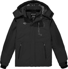 Wantdo 10-12 Boy's Windproof Rain Coat Warm Coat Fleeced Ski Jacket Remove Hood