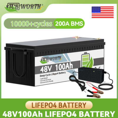 48V 100Ah LiFePO4 Deep Cycle Lithium Battery 5120Wh For Golf Cart Solar ...