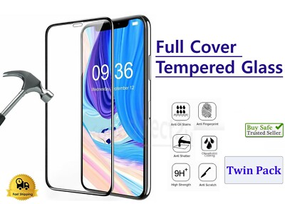 2 x Full Cover Hartglas Displayschutzfolie für iPhone 12 11 PRO MAX XR XS  