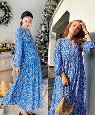 ZARA BLUE PRINTED MIDI MAXI TIERED HEM PUFF SLEEVES DRESS SIZE L REF: 4479/244