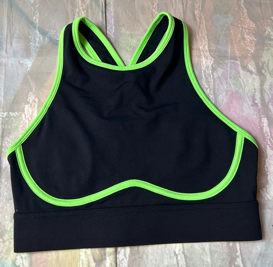 Fabletics Women's No Bounce High Impact Sports Bra Black Neon