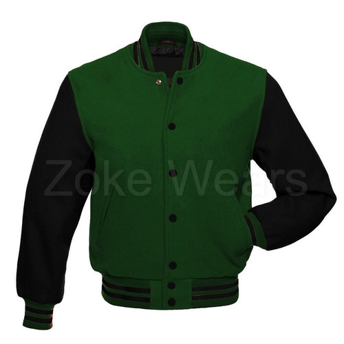 Mens Varsity All Wool Baseball Letterman Bomber Style Black Sleeves Retro Jacket - Picture 7 of 18