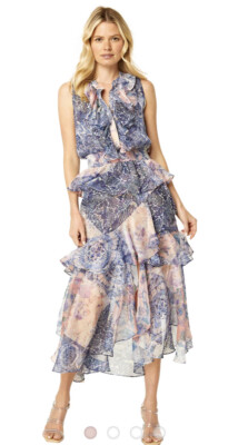 NWT MISA ILONA DRESS XS Namaskar Patchwork misa Los Angeles MIDI Dress Blue  | eBay