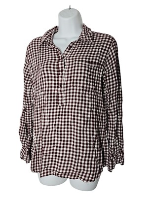 Cosmic Blue Love Women's Shirt Size Medium Brown Check Western Cowgirl Popover