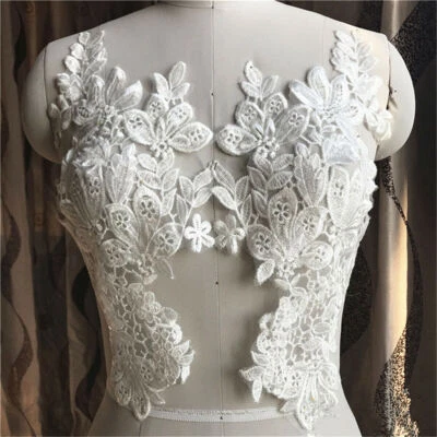 2PCS Stickerei Spitzenbesatz Applikation Nähen Motiv DIY Hochzeit Braut Handwerk - Bild 1 von 4