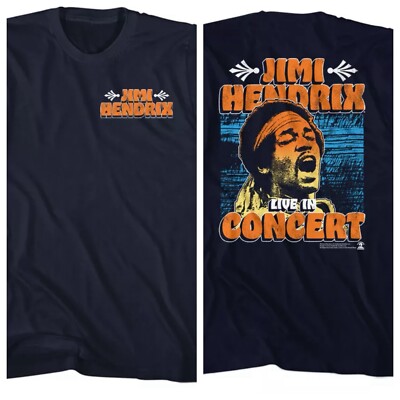 Jimi Hendrix Authentic T-Shirt Live In Concert Music Tour Mens Navy Cotton
