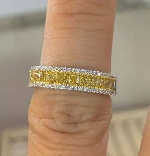 Ehering 1,80 kt simulierter Rundschliff Kanarienvogel Diamant 14 K Weißgold-Finish - Bild 3 von 3