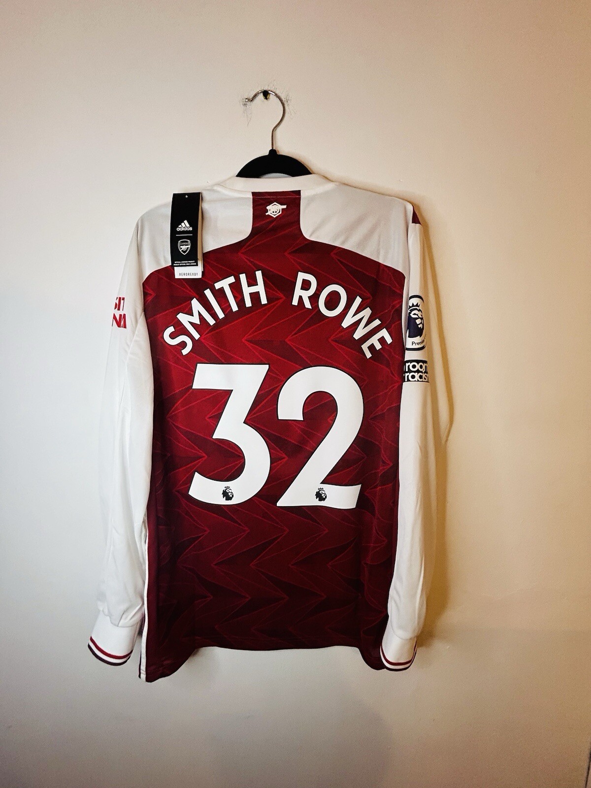 FILA Maglia calcio nuova con etichette Smith Rowe 32 Arsenal uomo M manica lunga casa 2020 21 Adidas