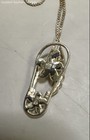 15" Silver Chain Flip Flop Pendant Necklace with Plumeria Details & White Stones — photo 4