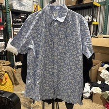 Samuel Windsor Blue Floral Button-Up Shirt, White Print, Size XL