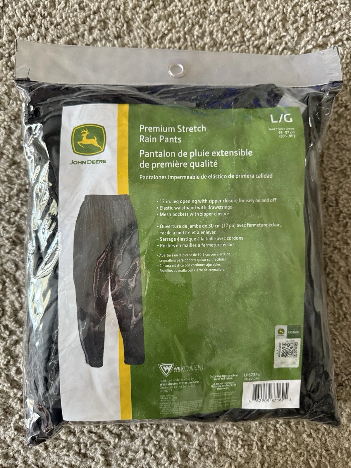 New John Deere Premium Stretch Rain Pants JD44540P - Large