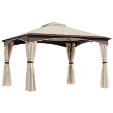 Freestanding 12x10ft Pergola with Detachable Netting Dual-Layer Shade Top