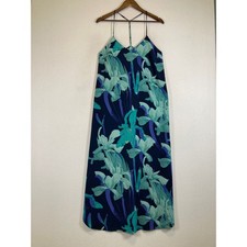 Tropical Floral Ann Taylor LOFT Womens Medium Navy Blue Teal T-Back Maxi Dress