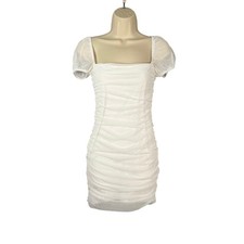 Princess Polly Dress 4 White Ruched Mesh Mini Charvi Party Puff Sleeves Coquette