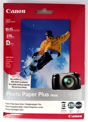 672.  Canon 10x15cm Hochglanz Fotopapier GEÖFFNET 12 Blatt Rest. Hochglanz 270 g/m²